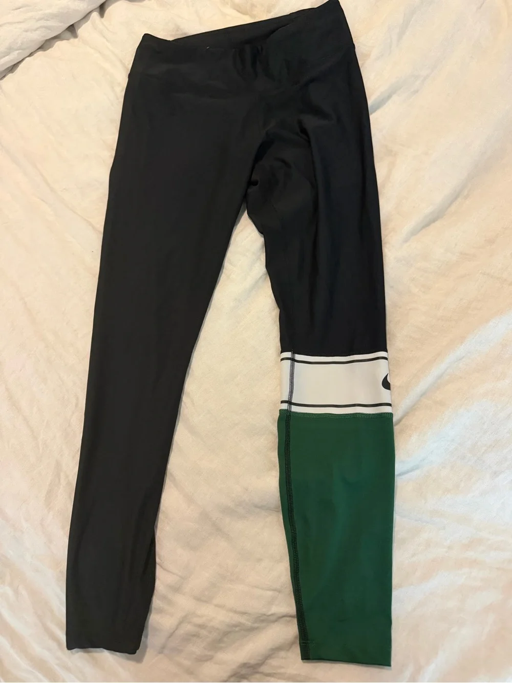 Nike Black Leggings with Green and White Lower Leg Panel